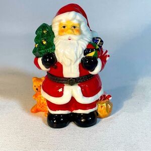 Santa Claus Christmas porcelain Ceramic trinket box 4.25"